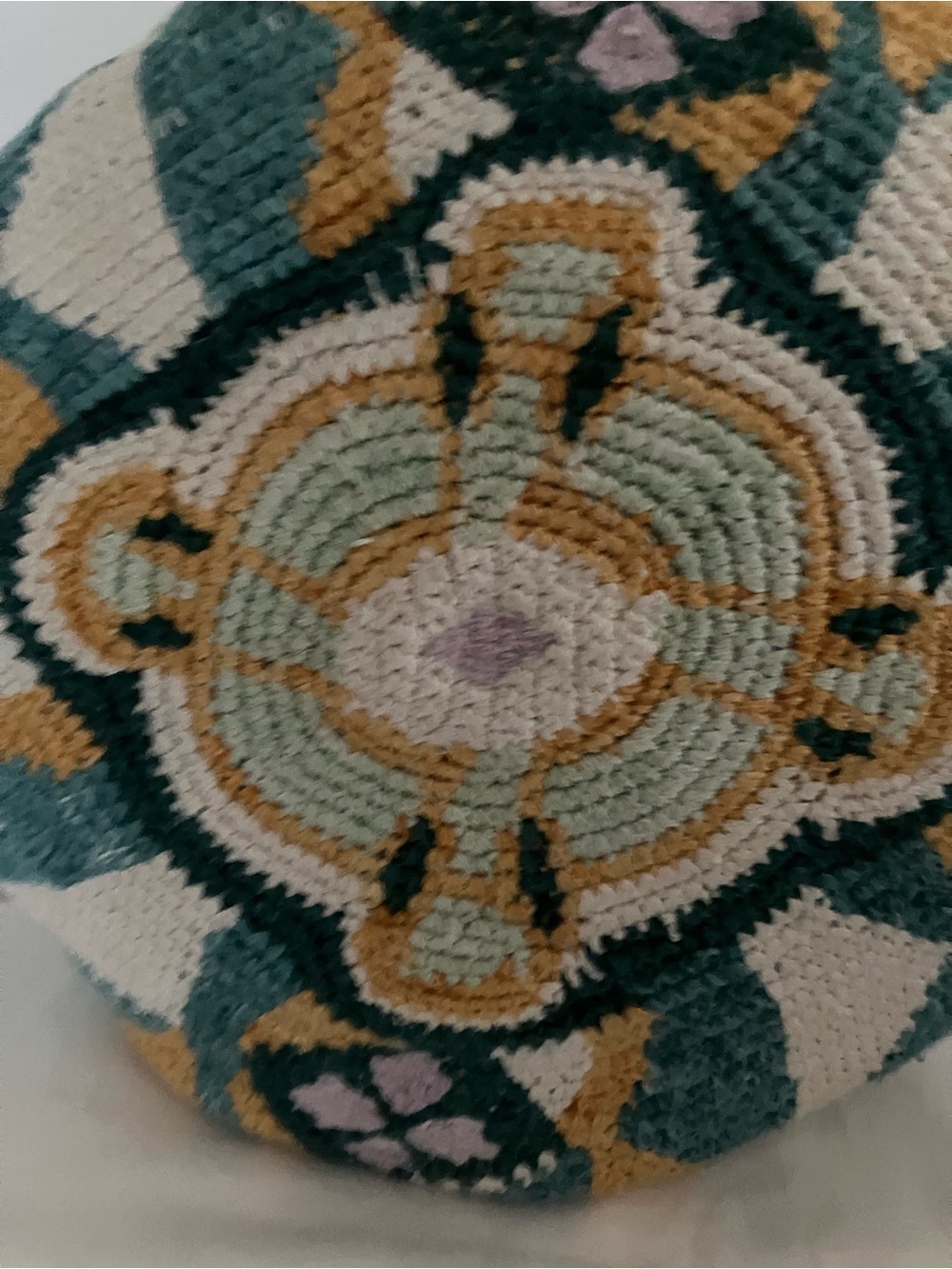 Anthropologie Jamea Round Tufted Pillow in Teal, Mustard, Cream & Pink - Picture 3 of 7